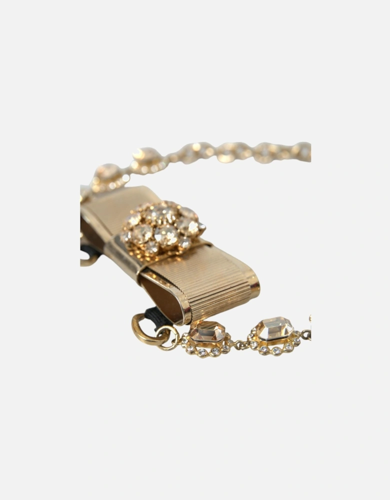 Gold Crystal Statement Necklace with Bow Motive Women