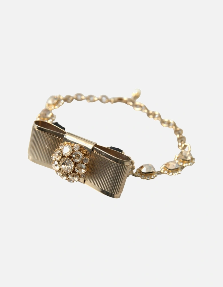 Gold Crystal Statement Necklace with Bow Motive Women