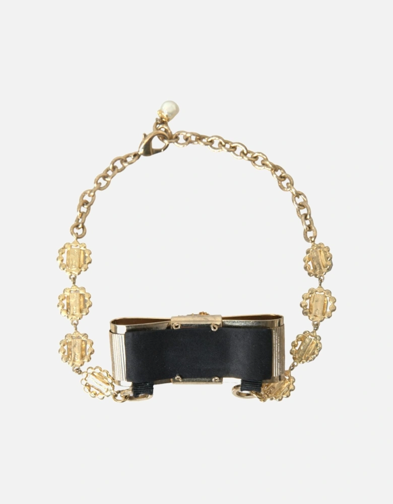 Gold Crystal Statement Necklace with Bow Motive Women