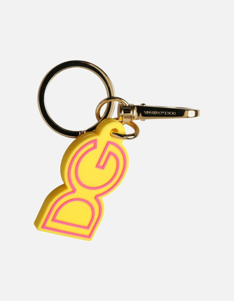 Logo Engraved Metal Keychain with Brass Ring Women - Yellow