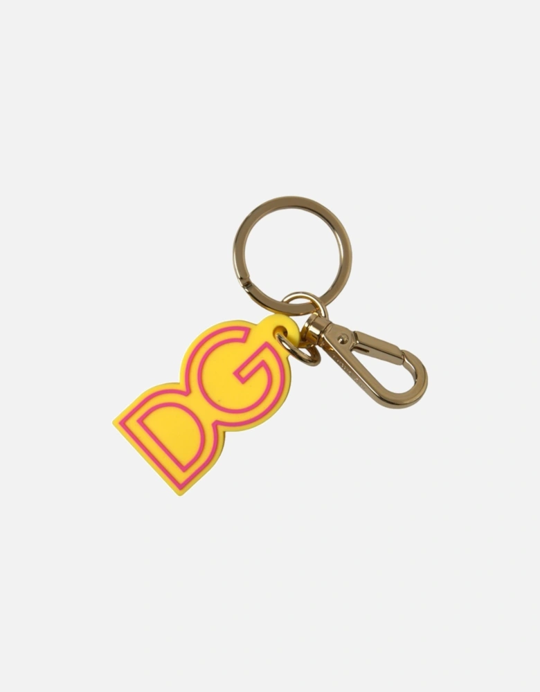 Logo Engraved Metal Keychain with Brass Ring Women - Yellow
