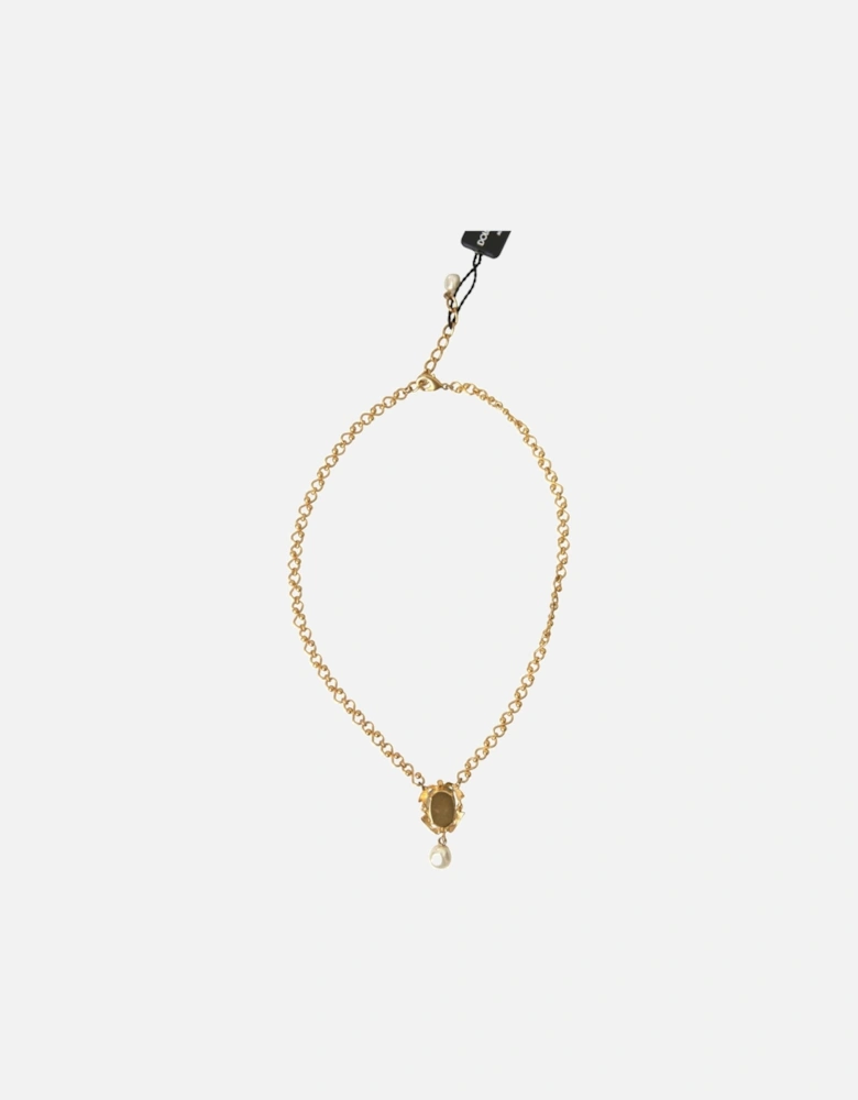 Crystal Pendant Necklace with Green Medal Pendant Women - Gold