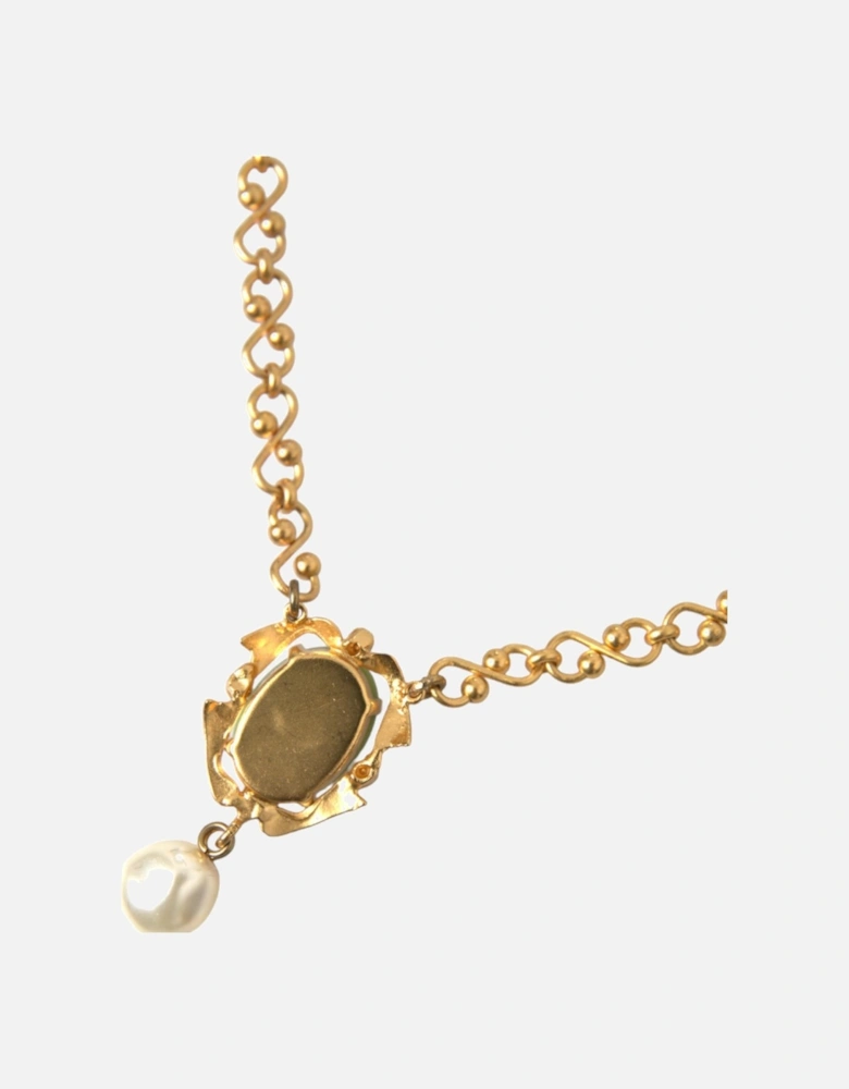 Crystal Pendant Necklace with Green Medal Pendant Women - Gold
