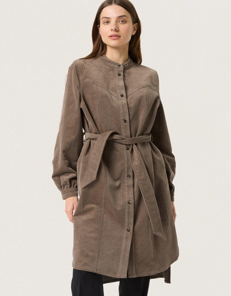 Helle Corduroy Knee Length Shirt Dress - Grey