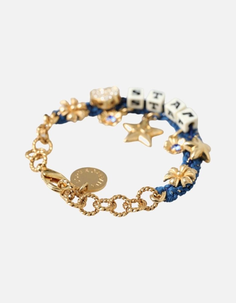 Gold and Blue Crystal Charm Bracelet for Women