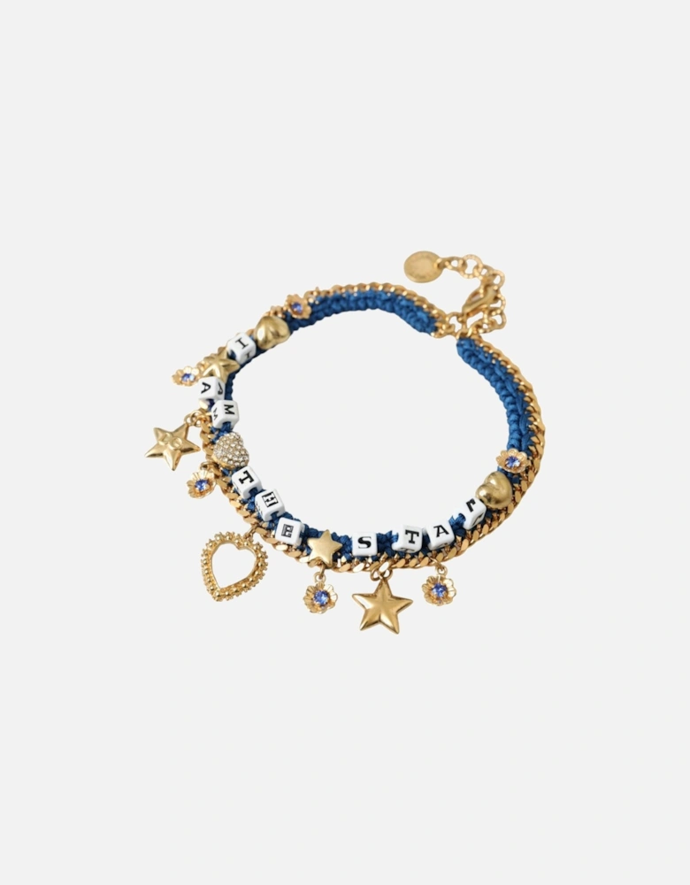 Crystal Charm Bracelet in Gold and Blue Women