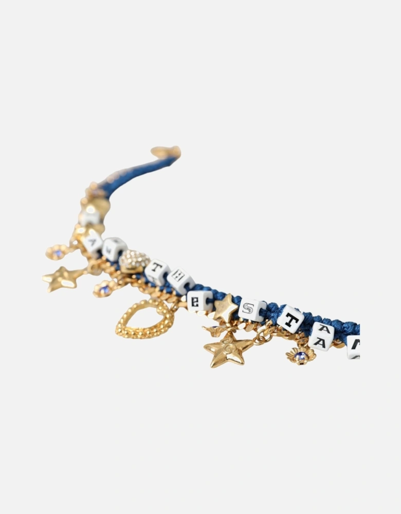 Crystal Charm Bracelet in Gold and Blue Women