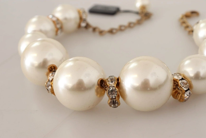 Crystal and Pearl Gold-tone Charm Necklace Women