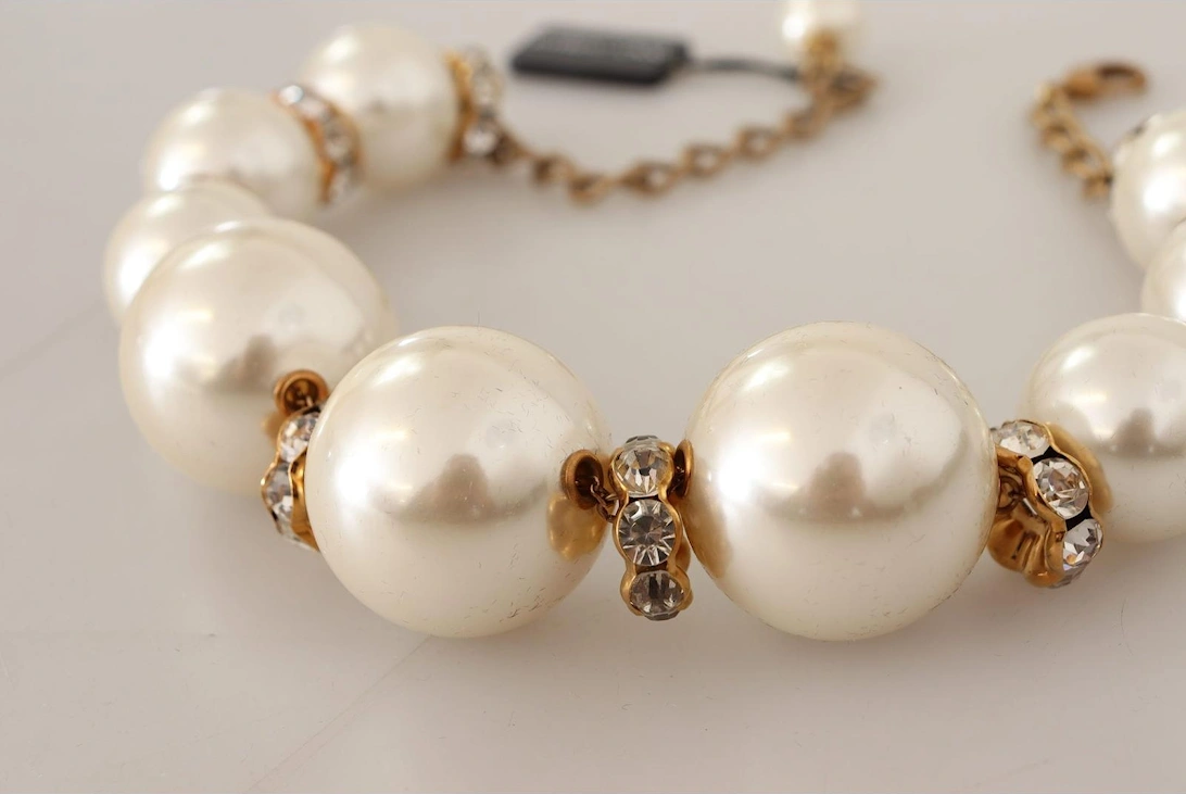 Crystal and Pearl Gold-tone Charm Necklace Women