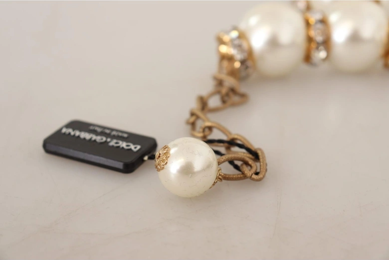 Crystal and Pearl Gold-tone Charm Necklace Women