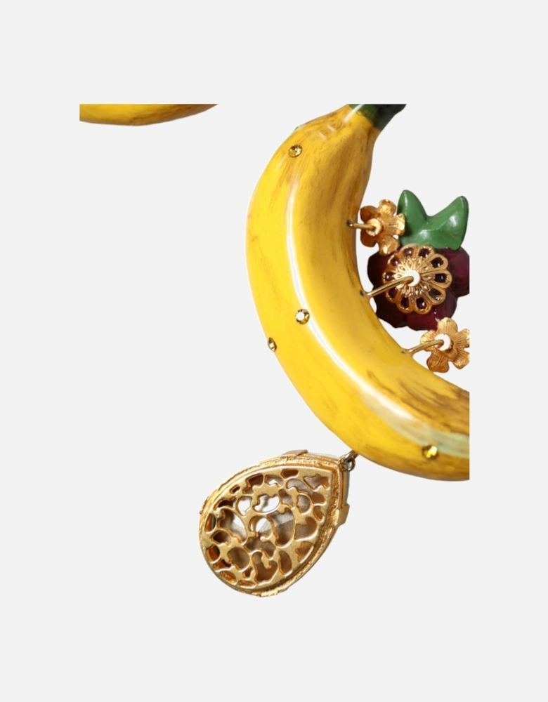 Dangling Banana Earrings with Multicolor Crystals Women - Yellow