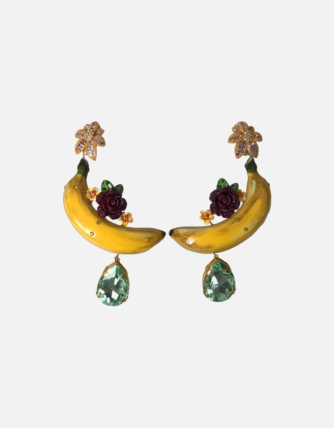 Dangling Banana Earrings with Multicolor Crystals Women - Yellow, 7 of 6