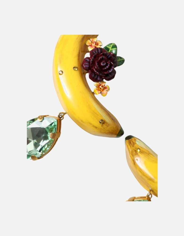 Dangling Banana Earrings with Multicolor Crystals Women - Yellow