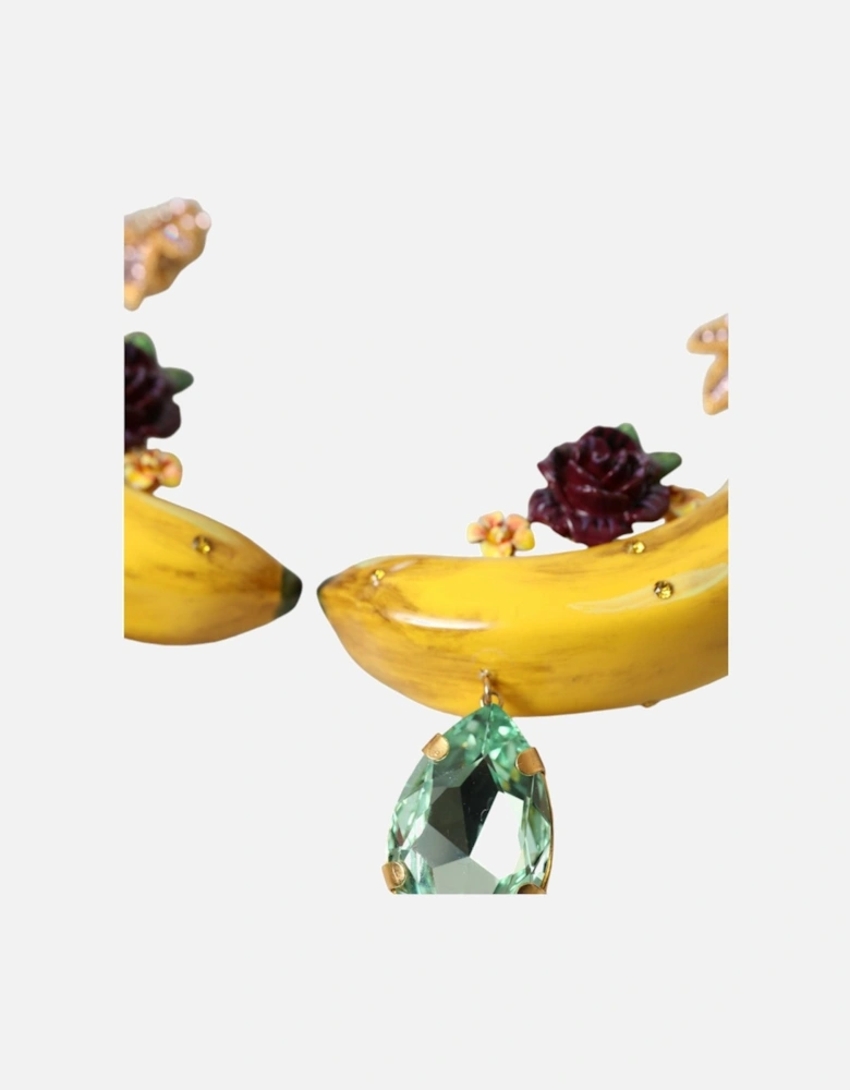 Dangling Banana Earrings with Multicolor Crystals Women - Yellow