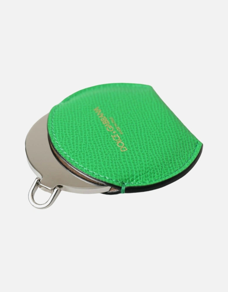 Leather Hand Mirror Holder with Logo Detail Women - Green