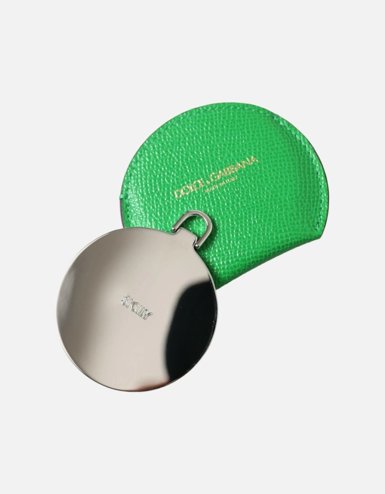 Leather Hand Mirror Holder with Logo Detail Women - Green