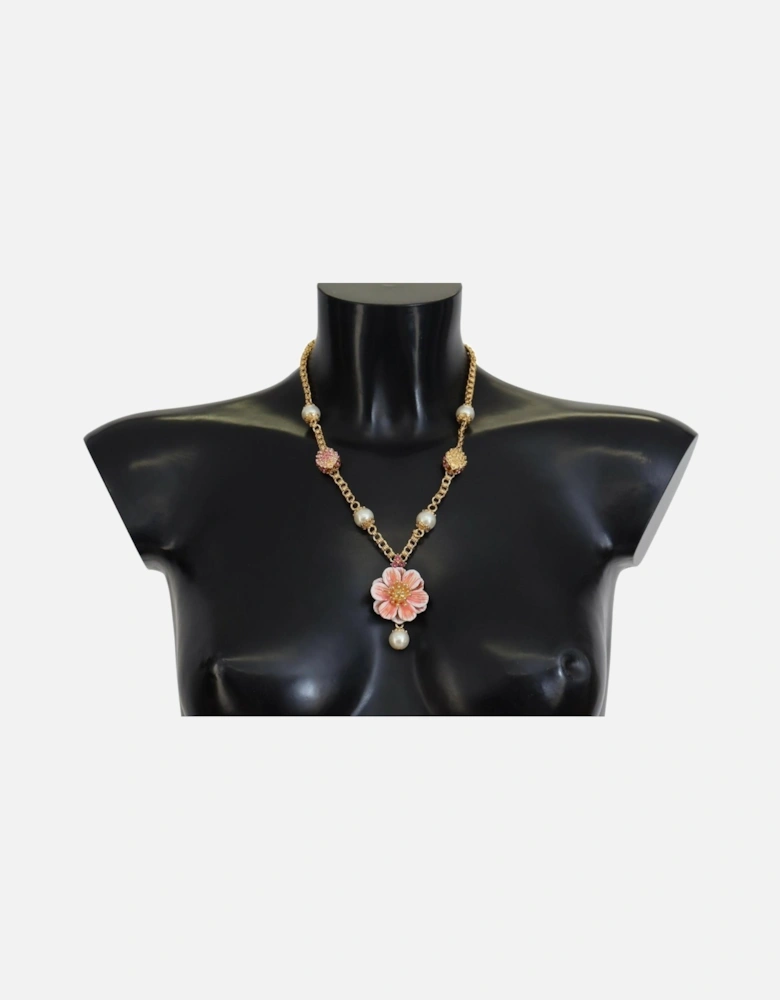 Dolce Gabbana Flower Necklace Gold Pearl Women - Gold And Pink