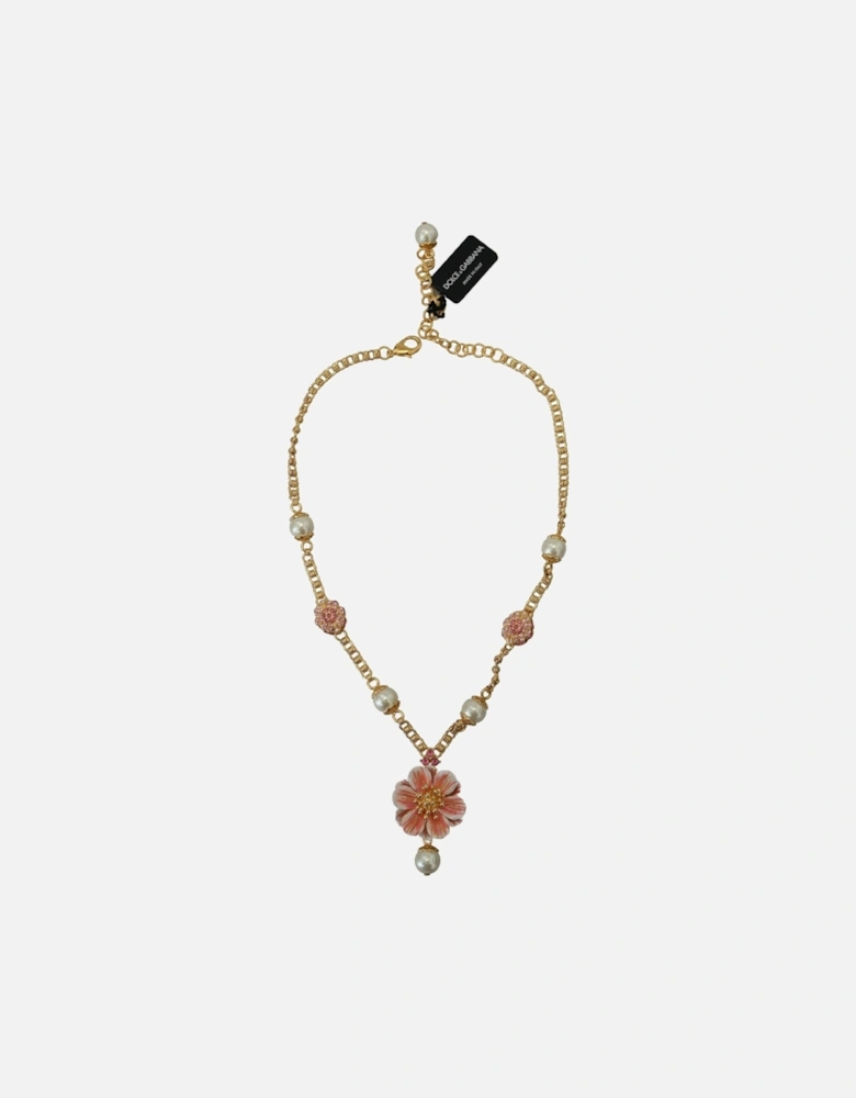 Dolce Gabbana Flower Necklace Gold Pearl Women - Gold And Pink