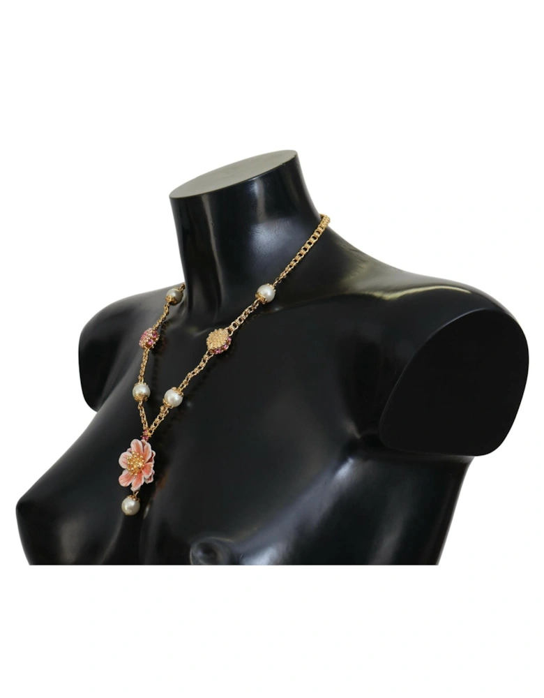 Dolce Gabbana Flower Necklace Gold Pearl Women - Gold And Pink
