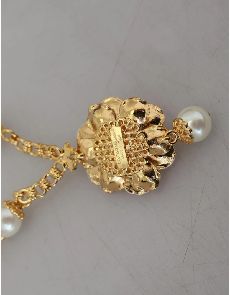 Dolce Gabbana Flower Necklace Gold Pearl Women - Gold And Pink