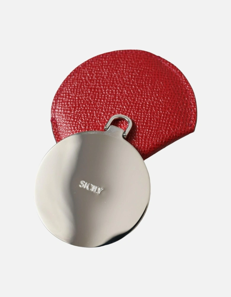 Red Leather Hand Mirror Holder with Logo Details Women Miscellaneous