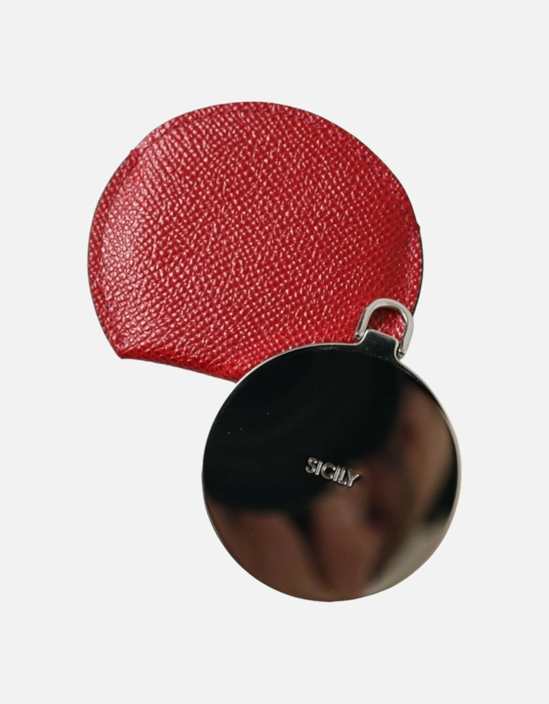 Red Leather Hand Mirror Holder with Logo Details Women Miscellaneous