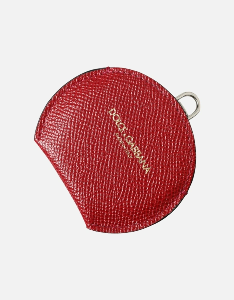 Red Leather Hand Mirror Holder with Logo Details Women Miscellaneous