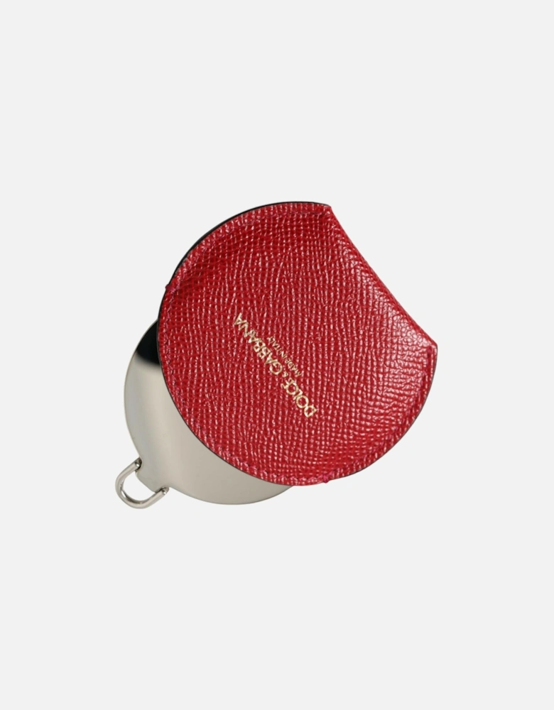Red Leather Hand Mirror Holder with Logo Details Women Miscellaneous