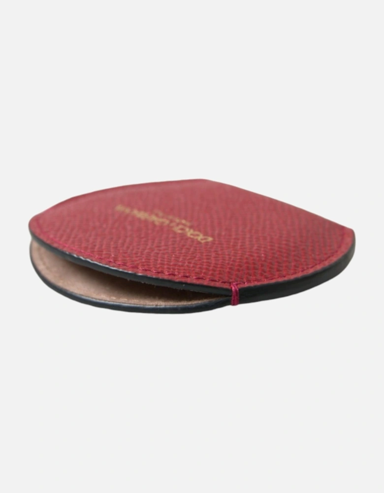 Red Leather Hand Mirror Holder with Logo Details Women Miscellaneous