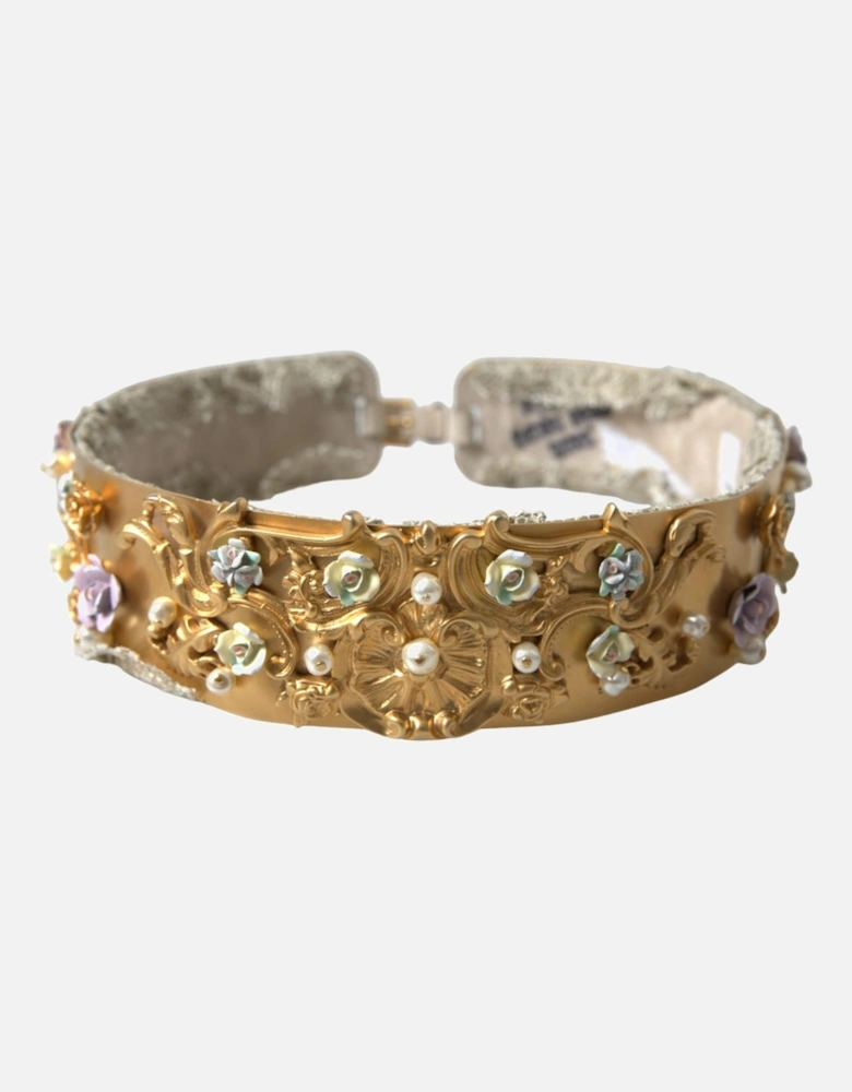 Floral Embellished Studded Belt Women - Gold