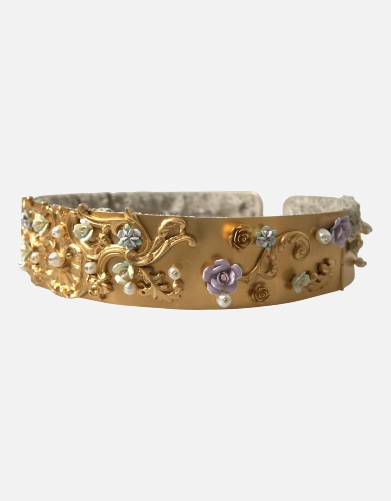 Floral Embellished Studded Belt Women - Gold