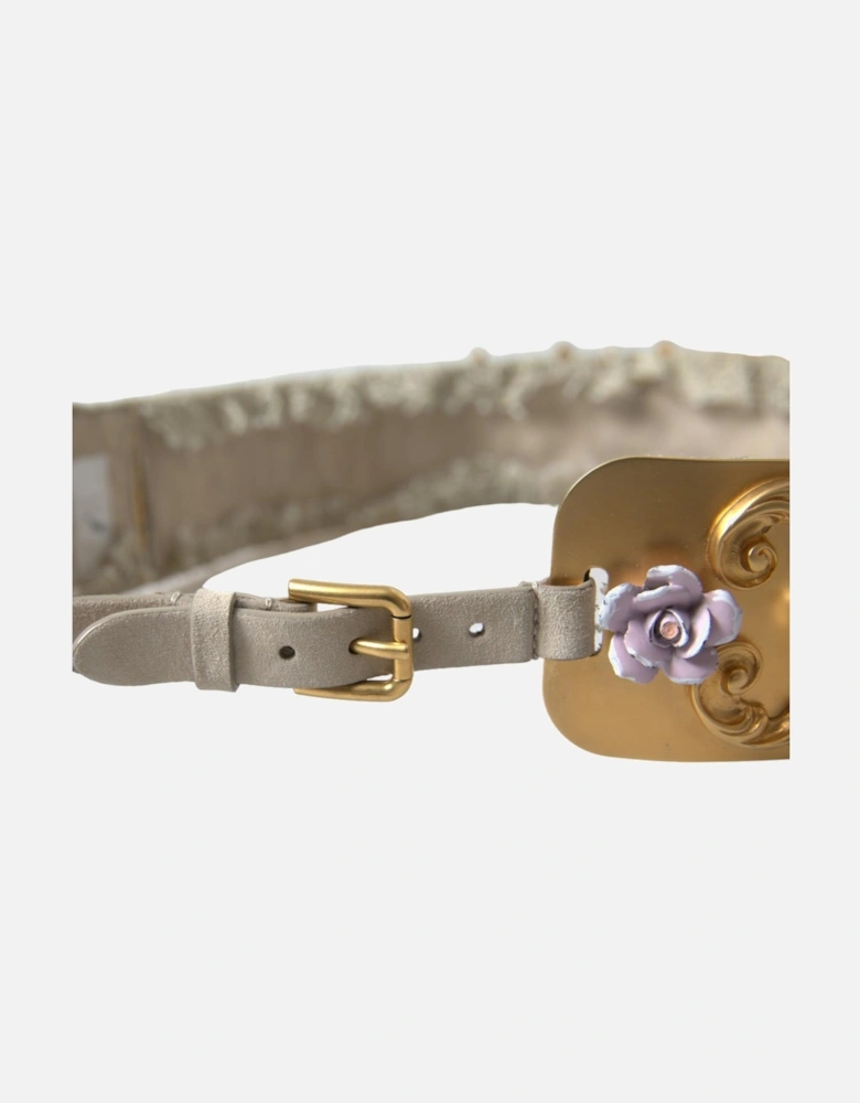 Floral Embellished Studded Belt Women - Gold
