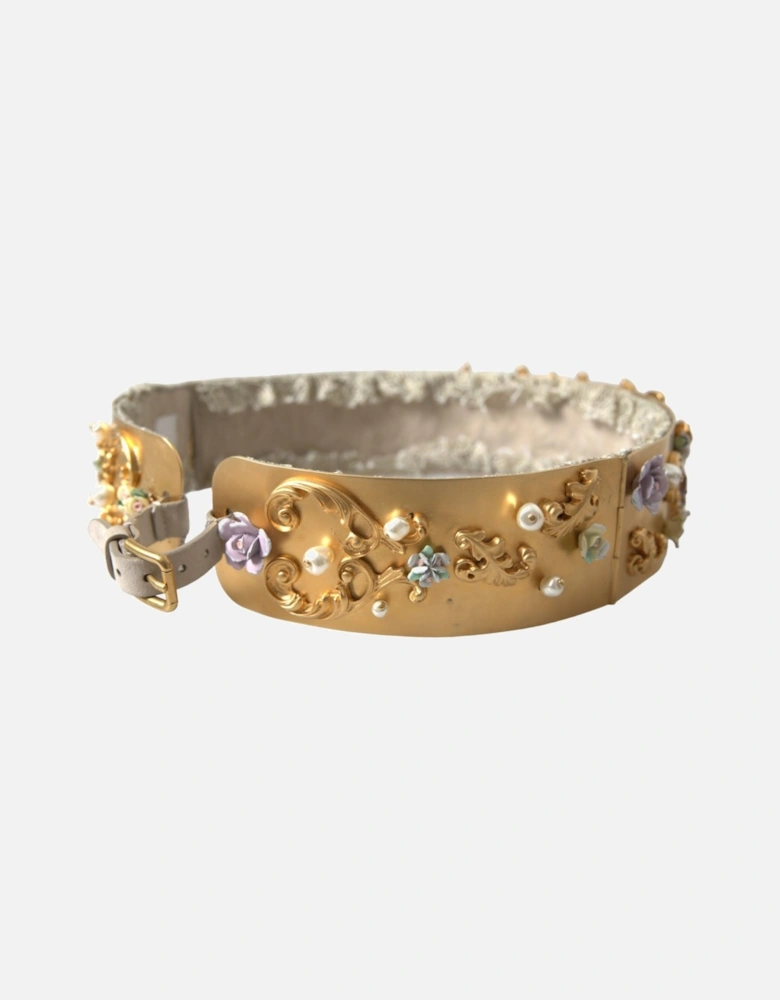 Floral Embellished Studded Belt Women - Gold