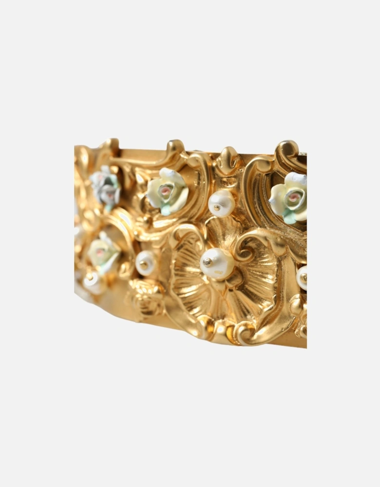 Floral Embellished Studded Belt Women - Gold