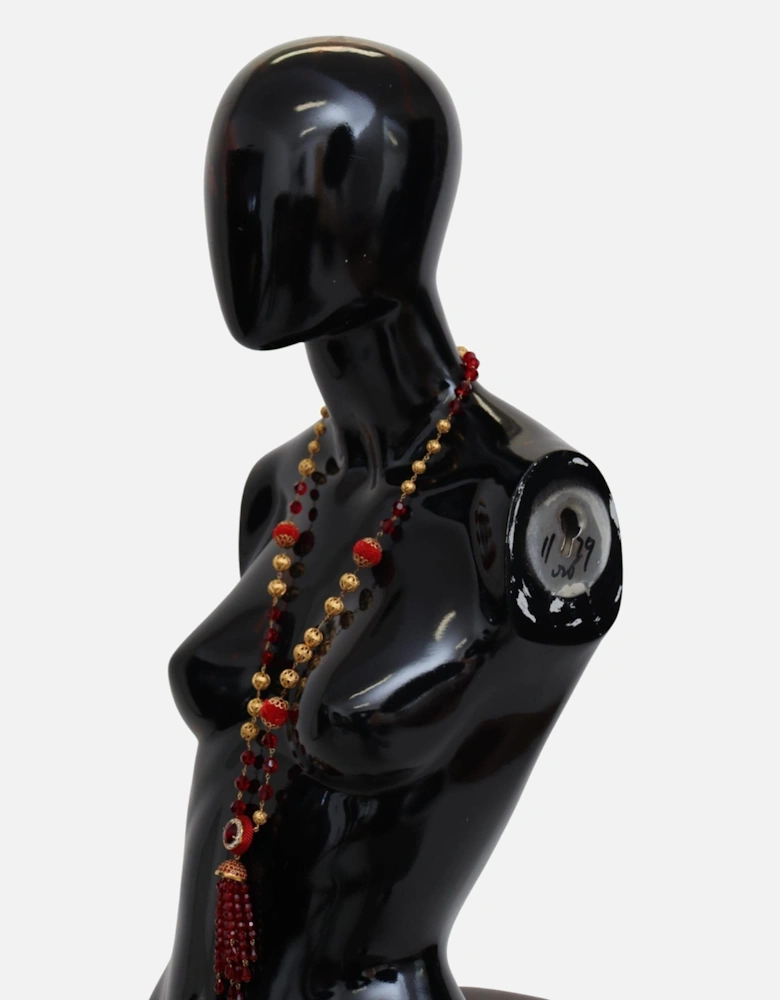 Red Crystal Tassel Necklace Women - Gold