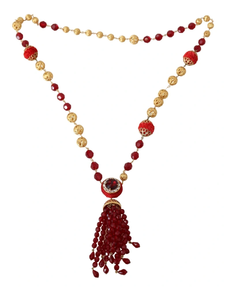 Red Crystal Tassel Necklace Women - Gold