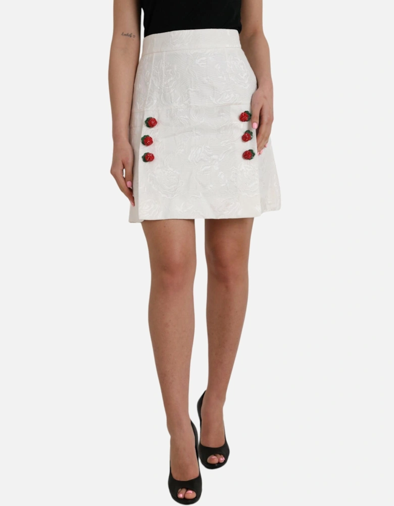 Floral Brocade Embellished Mini Skirt with Logo Details Women - White