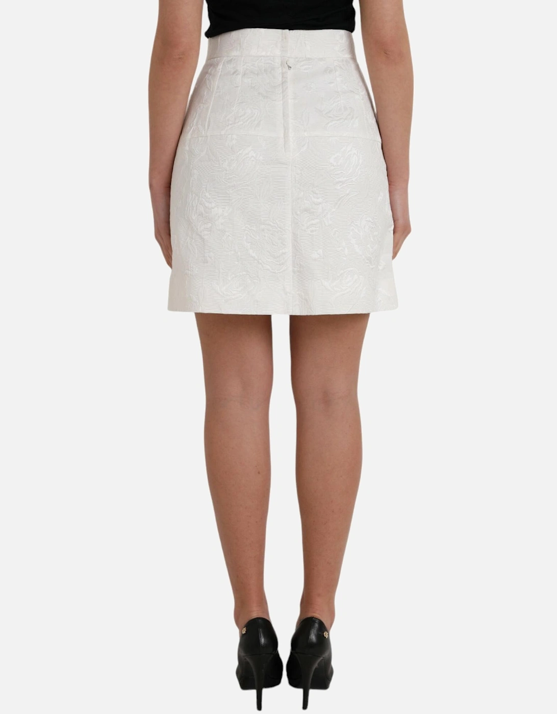 Floral Brocade Embellished Mini Skirt with Logo Details Women - White