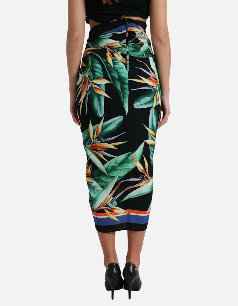 High Waist Floral Wrap Midi Skirt with Zipper Closure Women - Black