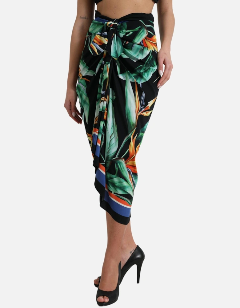 High Waist Floral Wrap Midi Skirt with Zipper Closure Women - Black