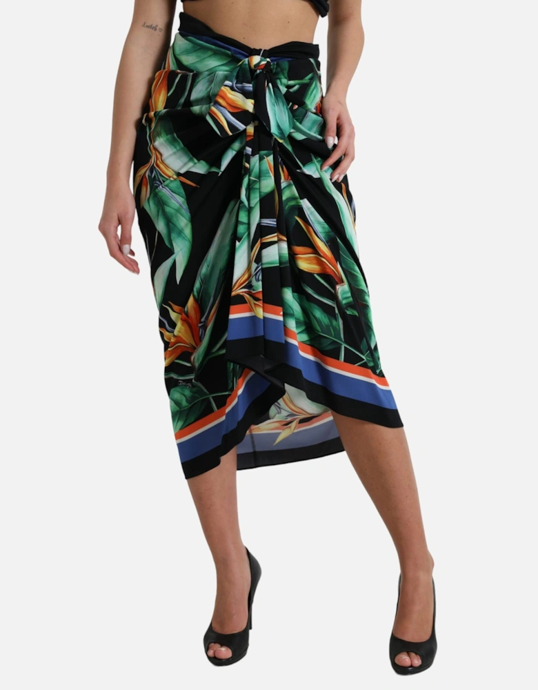 High Waist Floral Wrap Midi Skirt with Zipper Closure Women - Black