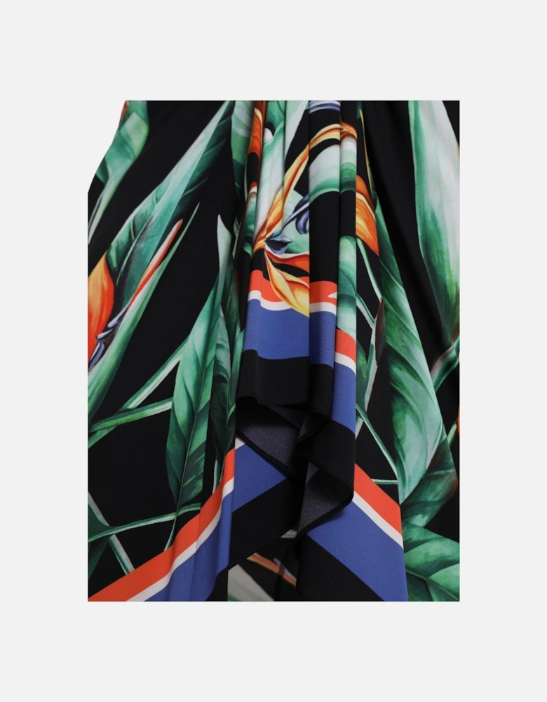 High Waist Floral Wrap Midi Skirt with Zipper Closure Women - Black