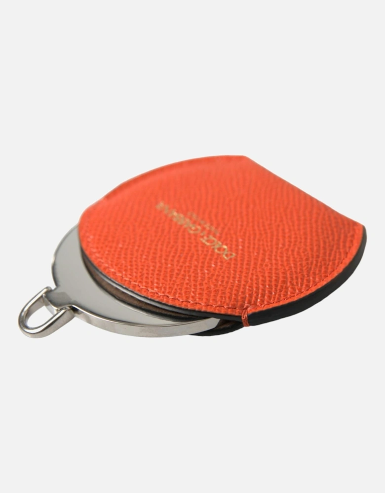 Authentic Leather Hand Mirror Holder with Logo Details Women - Orange