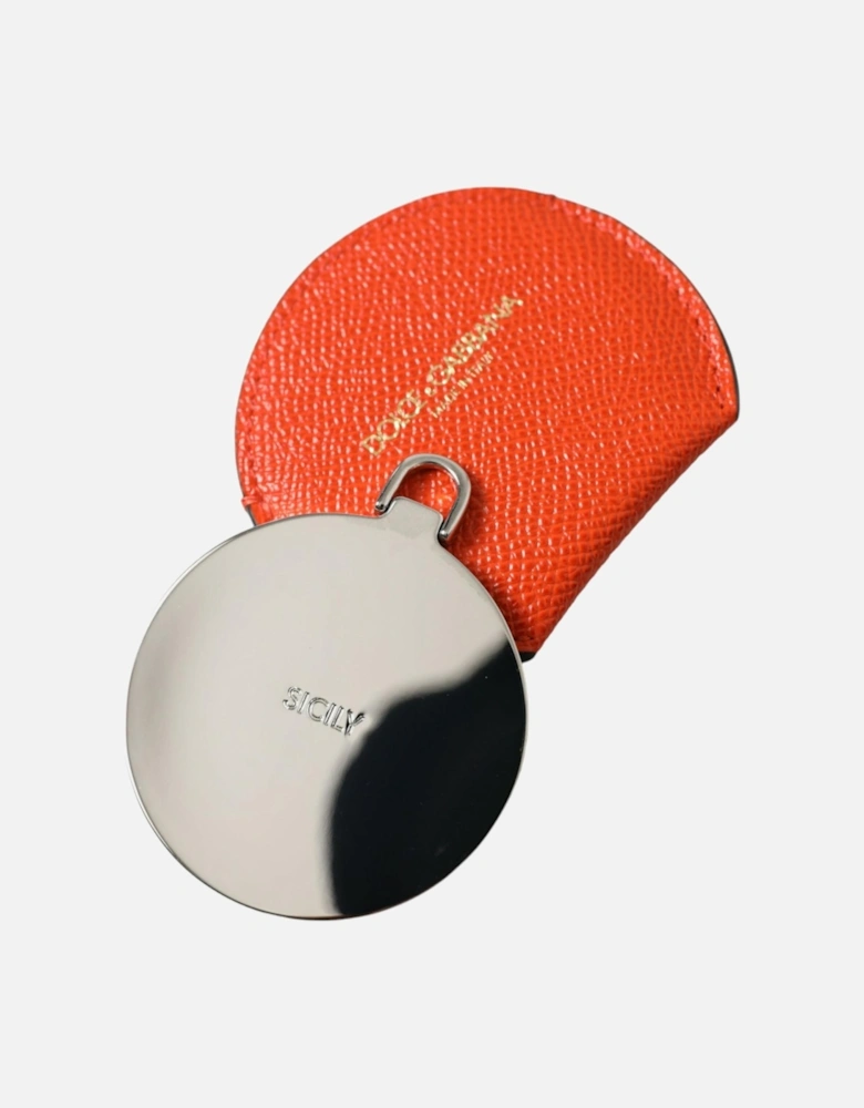 Authentic Leather Hand Mirror Holder with Logo Details Women - Orange