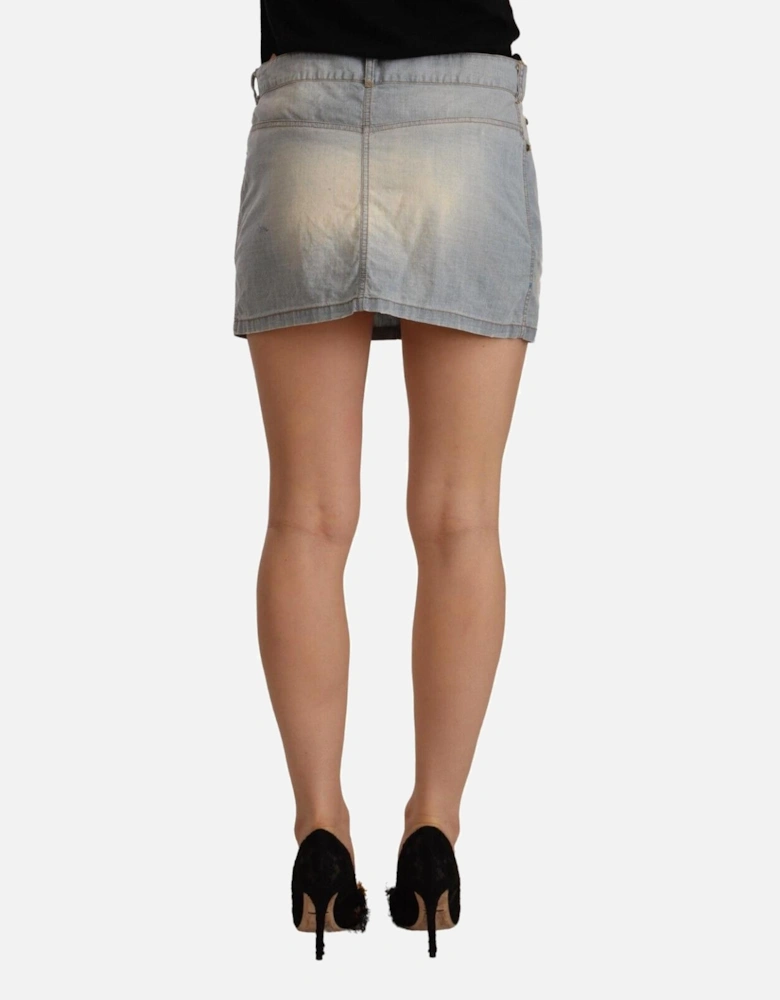 Denim Mini Skirt Button Closure Women - Light Blue