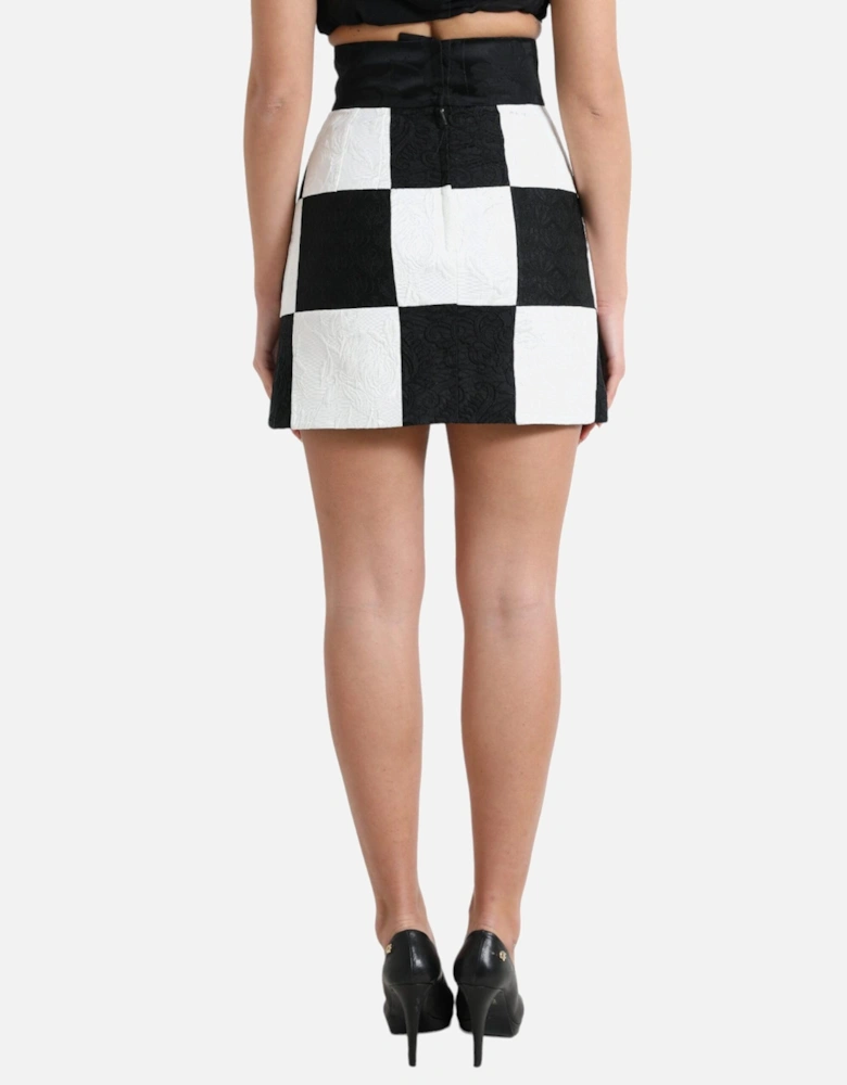 Checkerboard Mini Skirt Aline Model Women - Black And White