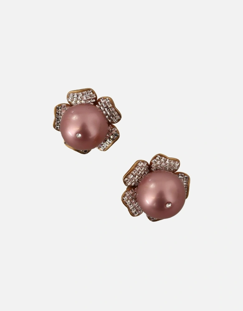 Dolce Gabbana Pearl Crystal Flower Earrings Women - Gold