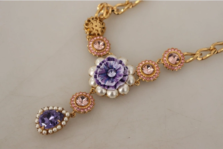 Floral Statement Necklace Pear Drop Pendant Women - Gold