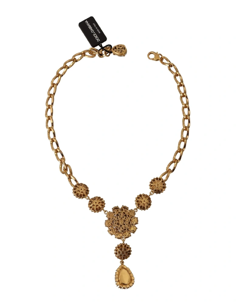 Floral Statement Necklace Pear Drop Pendant Women - Gold