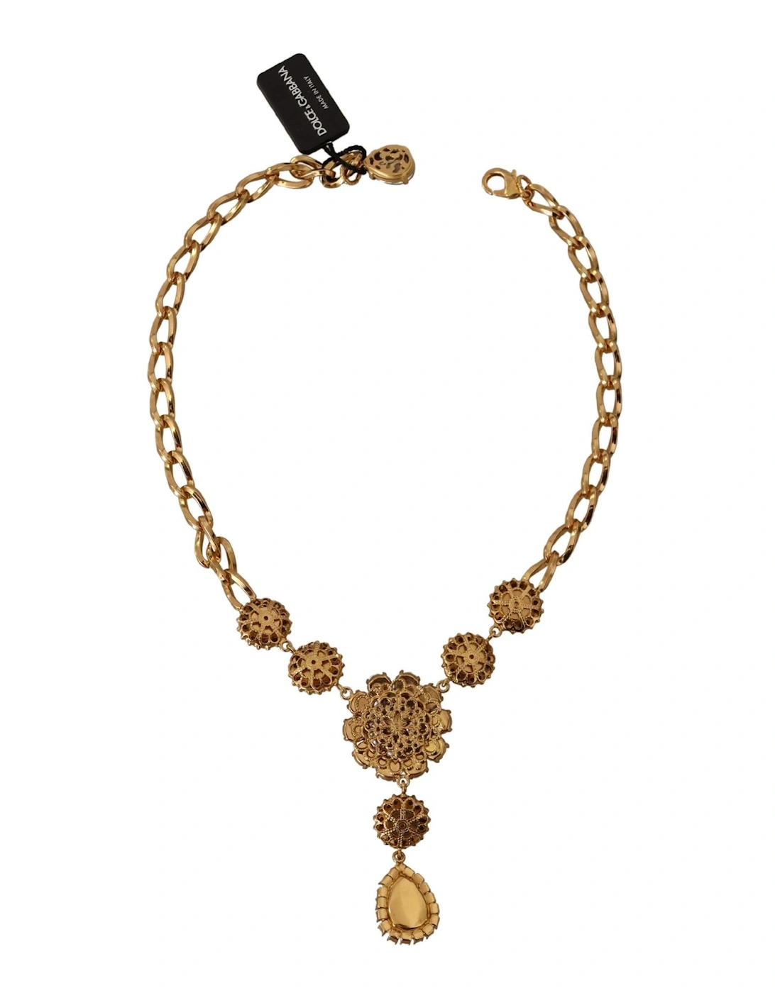 Floral Statement Necklace Pear Drop Pendant Women - Gold